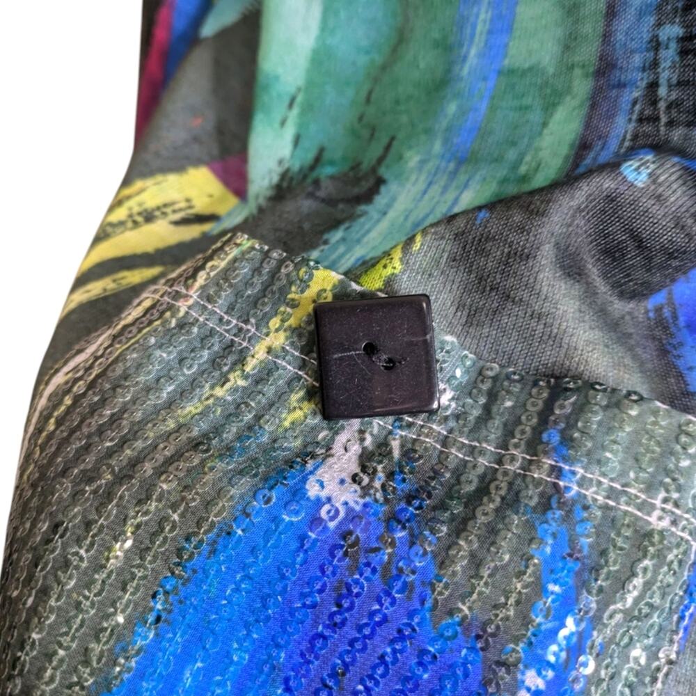 Ali Miles Tunic Top 1X Lagenlook Artsy Abstract Watercolor Sequin Statement - Picture 4 of 10